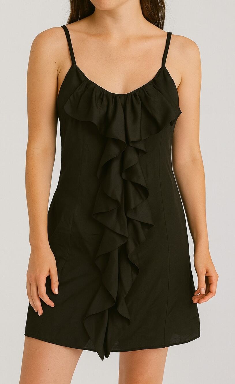 NWT Susana Monaco Ruffle Mini Dress Womens Size 4 Black Cocktail LBD Event